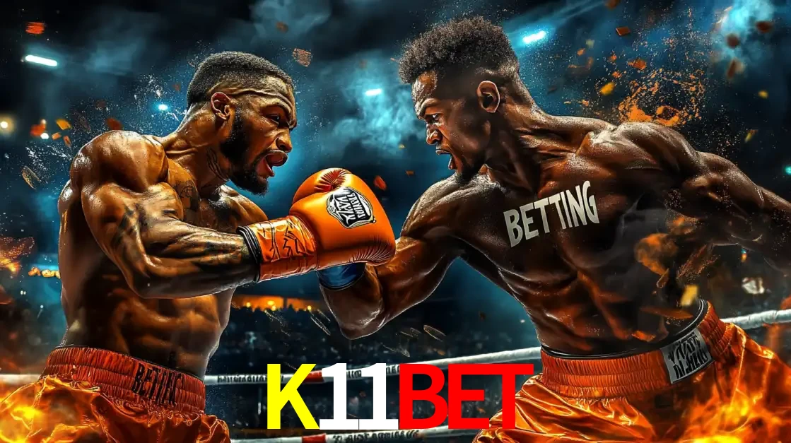 Dois boxeadores em uma luta intensa e explosiva, representando a adrenalina e as oportunidades de apostas em esportes de combate disponíveis na plataforma K11BET.