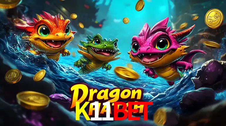 Arte promocional do jogo Dragon Hatch com três adoráveis dragões bebês nadando entre moedas de ouro, um dos slots mais divertidos para jogar no cassino K11BET.