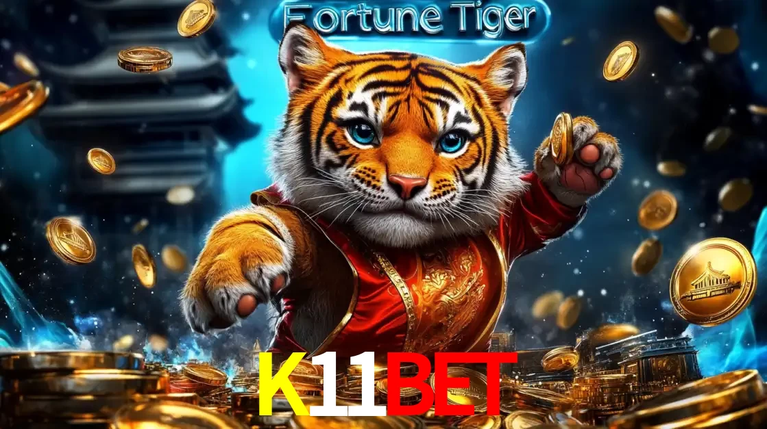 Imagem promocional do jogo de slot Fortune Tiger, com um tigre majestoso em traje tradicional cercado por uma fortuna em moedas de ouro, disponível agora no cassino K11BET.